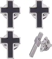 [CHGCRAFT] 4 Pcs Cross Brooch Tie Pins Brass Lapel Pin for Men Women Shirt Lapel Pin Shirt Suit Collar Accessories for Backpack Clothing Badges, Black, 18×13mm, Brass, no gemstone