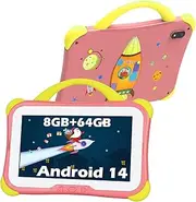 Weelikeit Kids 7" Tablet for Toddlers - 8GB RAM, 64GB ROM, Android 14, Bluetooth, WiFi, Dual Camera, Parental Control, Educational Apps (Pink)
