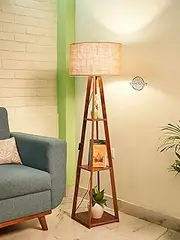 Premium Floor Lamp Natural Finish with Three Level Decorative Shelf Stand (Natural Jute)