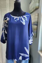 Chico's Women's Size Small NWT Kimono Sleeve Blue Floral Chiffon Top $89 msrp