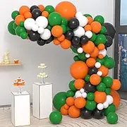 Green Orange Black Balloons Arch Garland Kit - Sport Ball Balloon Arch White Green Black Orange Balloons Video Game Party for Cartoon theme Birthday Graduation Halloween Garden Party Decorations