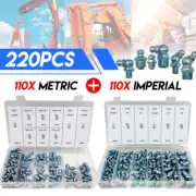 220pcs Hydraulic Grease Nipple Metric Imperial Mechanical Lubricant Fitting Kit