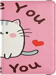 [Amooorous] I Love Your Valentine Cartoon Cat Leather decorative Passport and Vaccine Card Wallet Combo Vaccine Case Protector Cover Passport Case Lightweight, I love your valentine cartoon cat, 1 size