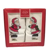 LENOX Holiday Mr Mrs Claus Fingertip Towels 100% Cotton Set of 2