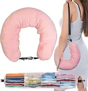 S-SNAIL-OO 1/2PCS Travel Pillow Stuffable with Clothes As Carry-On Luggage Fits Up to 3 Days of Travel Essentials, Multifunctional U-Shaped Pillowcase for Business, Trip, Outdoor (1PCS-Pink)