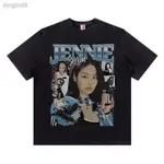 熱賣♞☊BLACKPINK JENNIE 嘻哈印花寬鬆短袖圓領情侶T恤街頭百搭男女衣服