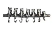 Rustic Silver Cast Iron Cat Wall Hooks 13""