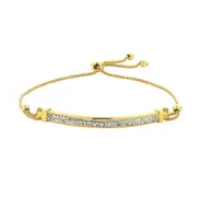 9kt Yellow Gold Silver Infused Crystal ID Adjustable Bracelet