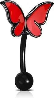 [Jewseen] Halloween 14G Reverse Belly Button Rings Vertical Drop Belly Ring Red Butterfly Top Down Navel Ring Reverse Belly Piercing Jewelry Belly Button Piercing Navel Piercing Jewelry