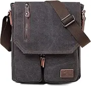 Small Messenger Bag, Kasqo 11 inch Vintage Man Bag Canvas Crossbody Shoulder Bags PU Satchel Bag Side Bag for Men Women Daily Travel Work