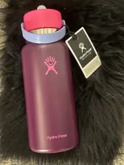NWT HydroFlask Hydro 32 Oz Sugarplum Purple Hot Pink 32 Oz Wide Flex Straw Cap