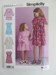 Simplicity 8853 Girls Dresses Sleeve Variations Sewing Pattern Sz 3-6
