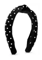 Lele Sadoughi Black Faux Pearl-embellished Velvet Headband ONE SIZE