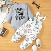 在飛比找蝦皮商城優惠-3-24 個月幼兒男嬰趣味設計 2 件套衣服/長袖字母印花緊