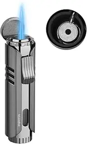 PIPITA Lighter Windproof Torch Lighter Butane Gas Jet Single Flame Firelighters, Adjustable Flame and Refillable Fuel Metal Lighter (Butane Not Included) (Grey)