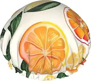 Citrus Fruit Pattern Print Various Activities Shower Cap Reusable Soft And Lightweight Bath Hair Cap Long Hair