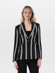 Black & White Striped Pattern Blazer