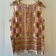 NWT Rose & Rhyme Floral Boho Hippie Floral Rayon Lightweight Tank Top Blouse - L
