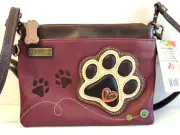 NEW w/Tags ~ Chala Crossbody Convertible Purse ~ Pawprint on Maroon Background