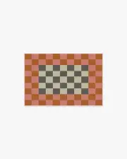 60' x 90' | Machine Washable Runner Rug | Kid & Pet Friendly | Indoor Rug | Jonathan Adler Checker Border Pink & Orange Rug | Ruggable