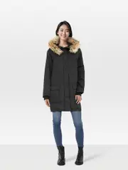 Black Coyote Fur Trim Parka Coat