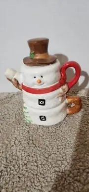 3 Piece Stacking Ceramic Teapot Lid & Cup Mug Snowman Galerie Christmas Winter
