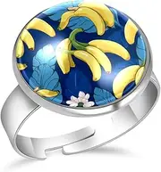 [FVQL] Adjustable Ring for Girls, banana leaves pattern fruit, 1.7cm/0.67inch, Glass, glass