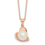Ss/Gold Plated Sterling Silver Rose-Tone 8mm White Button Fwc Pearl Necklace