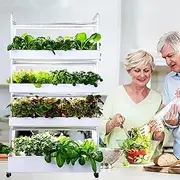Hydroponics Growing System, 64 Pods Vertical Tower Herb Garden Kit Hydro with Roller, Automated Indoor Smart Garden with 2 Color LED Grow Light, 360 Degree Water Cycle, Adjustable