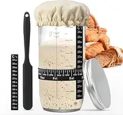 Sourdough Starter Jar Kit, 730ml Reusable Wide Mouth Sour Dough Starter Container, with Silicone Scraper, Thermometer, Date Marked Feeding Band, Cloth Cover And Aluminum Lid (2 Pack 24 oz/730 ml)
