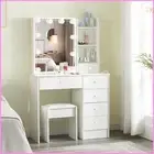 Dressing Table with Stool Makeup Desk with LED Lighted Mirror Vanity 6 Drawers