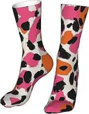 [CSIVKEJ] Crew Socks Comfort Casual Athletic Multi Design Socks For Women Men, Leopard Print 17, One Size, Leopard Print 17, One size