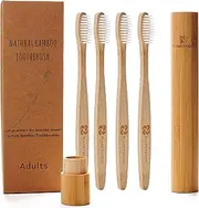 Planetwood 4 Bamboo Toothbrushes Including Bamboo Case, BPA-Free Toothbrushes with Soft Bristles, Eco-Friendly, Natural Bamboo Toothbrushes, Biodegradable, Environmentally Friendly