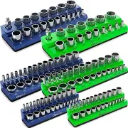 Olsa Tools 6PCs Magnetic Socket Organizer Socket Holder Green + Blue