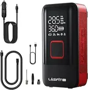 LASFIT AIR TK1 Tire Inflator Portable Air Compressor, 5X Fast Inflation 150PSI 2in1 Cordless 12V DC Electric Auto Pump w/Pressure Gauge, 12000mAH Battery, LED Light for Car, Pickup, Large SUV, Bike