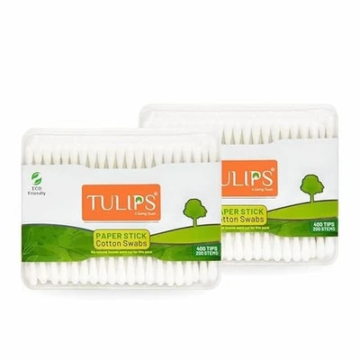 Cotton Ear Buds/Swabs with white Paper Sticks (Pack of 2) 200/400 Tips Box