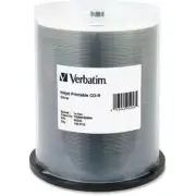 Verbatim 95256 100Pk CDR CD-R 52X 700MB 80Min Silver Inkjet PRINTABLE Spindle