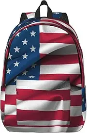 [WURTON] American Flag Print Canvas Backpack Trendy Casual,Waterproof Canvas Backpack Unisex Hiking Travel Work