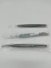 Tweezers for Eyelash Extensions - Set of 3 - Strong Grip, Stainless Steel.