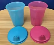 Tupperware Bell Tumbler /Toddler Cup With Sippy Seals 7oz Set of 2 Pink/Blue New