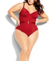 CITY CHIC Bathers Plus Size S / 16 One Piece Swimwear Swim Suit Red Belted Lily