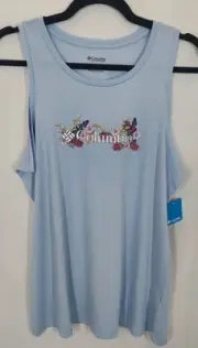 Columbia Womens Graphic Tank Top Size L 100% Cotton Light Blue