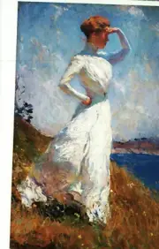 *Art/AMmerican Immpressionism Postcard-"Sunlight...Lady Stares-""