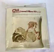 1977 CM Columbia Minerva THREE PUPPIES Crewel Pillow Kit 16x16 NEW & SEALED