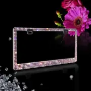 ***4 ROW Purple REAL CRYSTAL Embedded Black Metal License Plate Frame-PRB***
