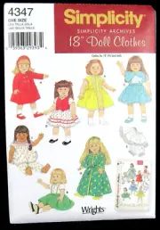 Doll Clothes for 18" Doll Pattern Simplicity 4347 Uncut New