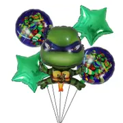 5pcs Ninja Turtle Theme Foil Latex Balloons - Kids Birthday Decorations