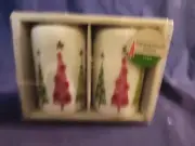 NEW! Christmas Tree Pattern White Ceramic Salt & Pepper Shakers Green and Pink