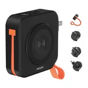 PHILIPS 3 in 1 Power Bank Wireless 10000mAh 20W Travel Charger with USB C Cable and AU, EU, UK Adapters