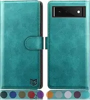 SUANPOT PU Leather Flip Wallet Phone Case with Credit Card Holder for Google Pixel 6A, Blue Green